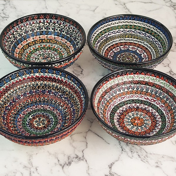 Large Serving Bowls Set of 4 |  Soup Pasta Salad Spaghetti Fruit Cookie Bowl Handmade Ceramic Decorative Pottery Gift 6.3" - 16 cm