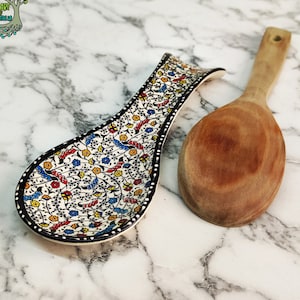 Spoon Rest Holder Kitchen Serving Utensil Holder | Turkish Handmade Ceramic Italian Pottery | Ceramic Decor Gift for Chef Housewarming