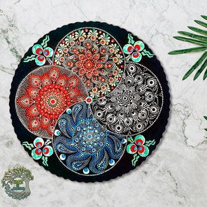 Handmade Mandala Plate | Yoga & Meditation Room Decor | 4 Elements Chakra Spiritual Bohemian Ceramic Wall Plate - 16 &quot; - 40 cm
