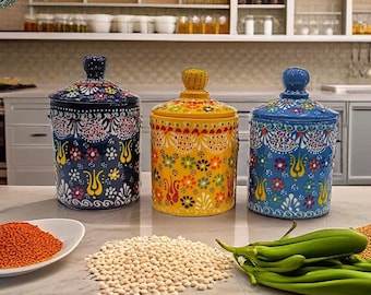 Keramische kruidenpotjes set met deksel | Handgemaakte decoratieve specerijen suiker voedsel veilige opslag aardewerk sets keuken pot cadeau voor moeder oma