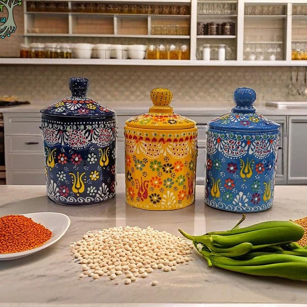 Ceramic Spice Jars Set with Lid | Handmade Customize Decorative Spice Sugar Food Safe Storage Pottery Sets Kitchen Jar Gift for Mom Grandma