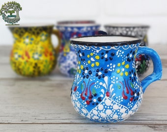 Handmade Ceramic Coffee Mug | Large Pottery Mug | Turkish Coffee Tea Soup Cup | Decorative Ceramic Gift