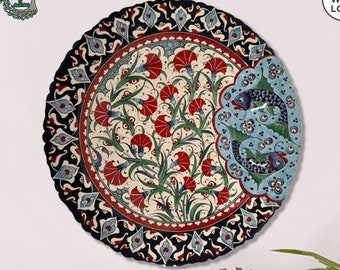 Handmade Turkish Ceramic Wall Plate | Floral Kitchen Decor (16 inch)
