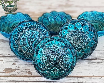 Set di 6 ciotole in ceramica turchese fatte a mano / Piatti decorativi turchi
