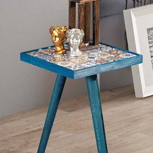 Unique Coffee Table | Wood & Stone Unique Side Table | Reclaimed Vintage Rustic End Table | Best Home Decor Table Gift for New Home