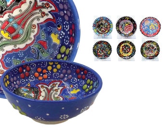 Juego de 6 cuencos de cerámica turca / Platos de tapas florales hechos a mano