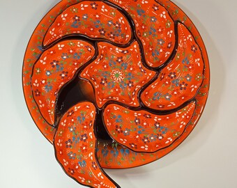 Ensemble de bols de service en céramique turque faits à la main 8 pièces | Service de vaisselle apéritif floral orange