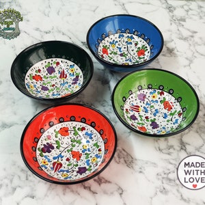 Large Handmade Ceramic Bowls Set of 4 | Dinnerware Soup Pasta Salad Spaghetti Fruit Cookie Serving Pottery | Decorative Food Safe Gift