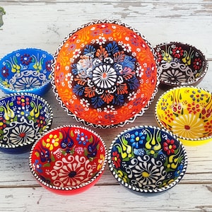 Handmade Turkish Ceramic Bowl Set | Floral Painted Dinnerware