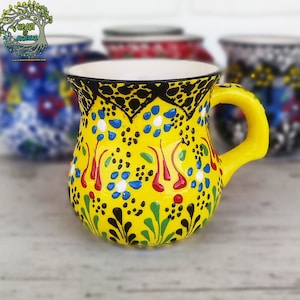 Türkische Keramiktasse | Handgemachte Espresso-Tasse | Türkische Kaffee-Tee-Suppentasse | Handbemaltes dekoratives Keramikgeschenk für Kaffeeliebhaber