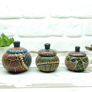 3 Stück Holz Gewürz oder Schmuck Box mit Deckel Mehrzweck Handmade - Painted Home Küche Dekor Box, Geschenk für Mama, Oma, neue Küche