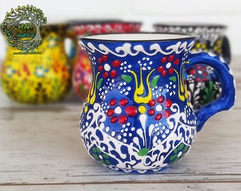 Taza de café de cerámica hecha a mano / Taza de cerámica decorativa turca
