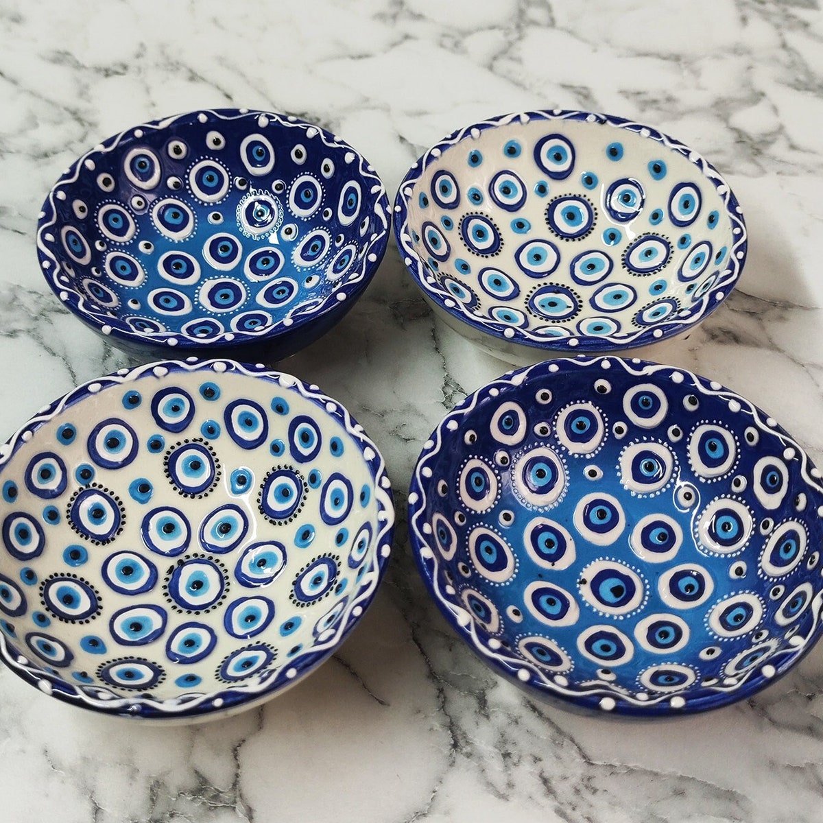 Handmade Ceramic Blessing Bowls | Turkish Evil Eye Pottery Set Dinnerware Breakfast Soup Salad Cornflakes Bowls Mixing Embossed Dishes - Etsy