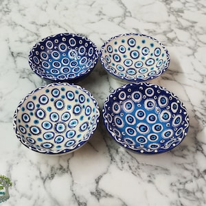 Handmade Ceramic Blessing Bowls | Turkish Evil Eye Pottery Set Dinnerware Breakfast Soup Salad Cornflakes Bowls Mixing Embossed Dishes