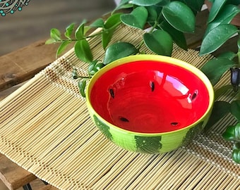 2 Stück Große Keramik Wassermelonen Schalen Set | 5,5 "Handgemachte Suppe Getreide Nüsse Appatizer Pasta Obst Keks Servierkeramik Dekoratives Geschenk