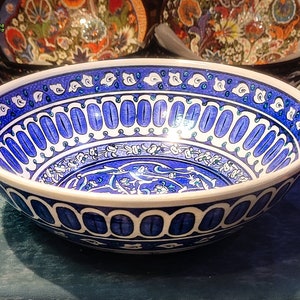 12&quot; Large Ceramic Bowl | Pasta Salad Soup Fruit Cereal Serving Bowl | Unique Handmade Hanpainted Decorative Pottery Bowl | Christmas Gift
