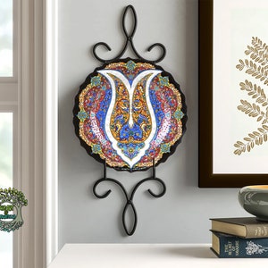7&#39;&#39; Hand Painted Ceramic Wall Plate Decorative Vintage Flower Turkish Ceramic Tile Pottery Hanging Plates Home Kitchen Entrway Decor Gift