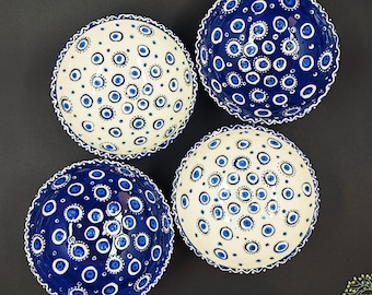 Handmade Ceramic Evil Eye Bowl Set | Turkish Spiritual Decor (6.3"/16cm)