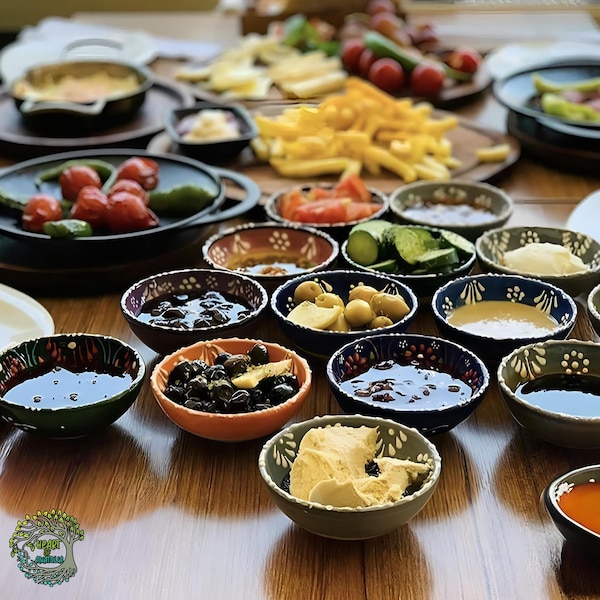 Handmade Turkish Ceramic Bowls Set of 10 for Prep Tapas Nuts Snack Breakfast Serving