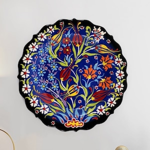 Flowers Tulips Wall Hanging Plate 12  " Unique Decorative Ceramic Handmade Painted Kitchen Wall Decor Art Best Collectible Plate Gift
