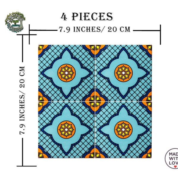 4x 8'' Kitchen Backsplash Decorative Ceramic Tile for Wall Art Fireplace Bathroom Shower Floor Tile | Turkish Moroccan Mosaic Tile