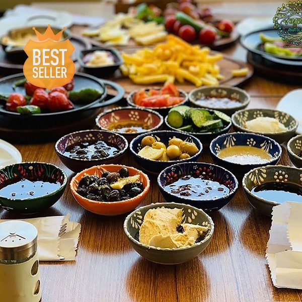 Set mit 10 handgefertigten Keramikschalen Kleine Servierkeramik für Prep Tapas Nüsse Snack Frühstück Türkisch Tile Dishes Dekoratives Handgemaltes Geschenk