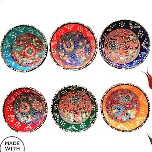 6x Ceramic Bowls Handmade Turkish Floral Design | Handpainted Pottery Food Safe Appetizer Snack Breakfast Set Colorful Decorative Bowl Set