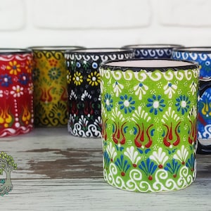 Handmade Large  Ceramic Coffee Mug | Handle Pottery Mug | Turkish Coffee Tea Soup Cup | Unique Decorative Ceramic Gift for Coffee Lover