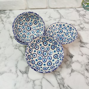 Handmade Evil Eye Ceramic Bowls Set of 4 | Unique Pottery for Rice, Soup Salad Snack Serving Pottery Food Safe Unique Pretty Bowls Gift