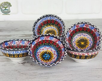 6x Kleine Keramik Servierschalen Set Handgemachte Marokkanische Türkische Keramik Prise Sauce Prep Frühstücksschalen Set Einzigartige Handbemalte Gerichte