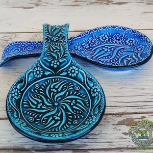 Spoon Rest for Kitchen Utensil Holder | Handmade Turkish Ceramic Croatian Pottery | Unique Handpainted Tile Gift for New Kitchen