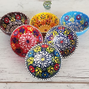 Ensemble de 6 bols en céramique faits main | Petite vaisselle en poterie turque Petit-déjeuner Bols de service sauce tapas aux fruits | Cadeau décoratif en céramique