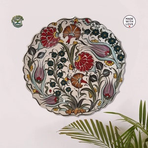 12&quot; Handmade Ceramic Wall Decor Plate | Turkish Ceramic Decorative Wall Art Hanging Tray Plate Home Desk Kitchen Wall Collage