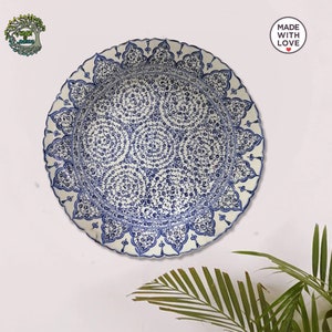 16&#39;&#39; Turkish Ceramic Wall Plate | Decorative Plate For Hanging | Handmade Turkish Wall Art Decor | Garden Home Office Wall Desk Plate