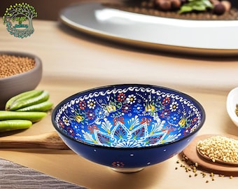 Tigela de cerâmica turca feita à mão | Tigela grande para salada de macarrão com relevo