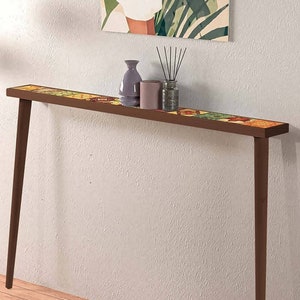 Mesa de centro y auxiliar / Mesita de noche de madera y piedra hecha a mano / Consola única recuperada para sofá de entrada / Mesa de decoración para el hogar, regalo