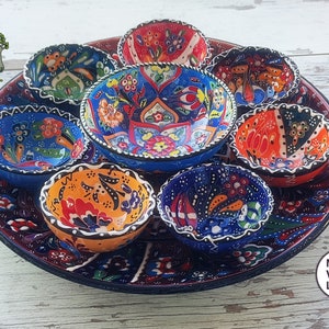 9 Pieces Ceramic Serveware Dinnerware Tray Bowls Set Handpainted Pottery Breakfast Appetizer Chip Dipping Dishes Unique Decorative Gift