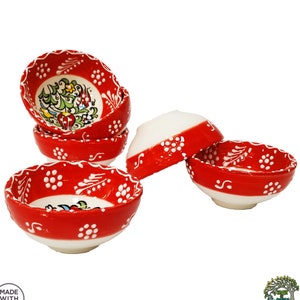6x Ceramic Red Mini Bowls Pieces Small Jewelry Pottery Tapas Sauce Nut Snack Prep Pinch Diping Serving Dishes Best Gift Home Kitchen Decor
