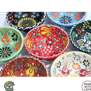 6x Ceramic Mini Bowls Dipping Pinch Prep Tapasa Appatizer Oil Salt Handmade Tiny Pottery Bowls Handpainted Turkish Ceramic Gift