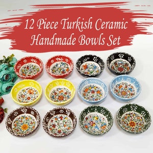 10 Pcs Handmade Turkish Ceramic Bowls Set: Hand-Painted Tapas Bowls (3.2&quot;)