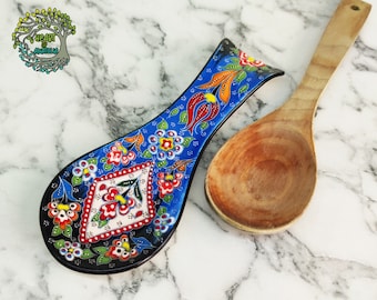 Spoon Rest Ceramic Handmade | Kitchen Utensil Spoon Holder | Turkish Pottery | Decorative Ceramic Spoon Rest Gift for Mom
