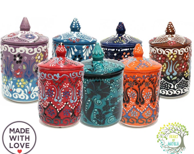 Set of 3 Ceramic Spice Jars Set with Lid Customize Decorative Spice Sugar Food Safe Storage Pottery Sets Kitchen Jar Gift for Mom Grandma