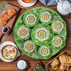 Serving Bowls Tray Platter Set of 9 | Handmade Ceramic Pottery for Soy Sauce Chip and Dip Decorative Handpainted Wedding Gift Couple Unique