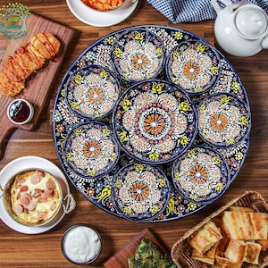 Unique Serving Platter 9 Pieces Ceramic Dinnerware Set Tray & Bowls Breakfast Snack Cookie appatizer Serveware Gift For Mother's Day image 1