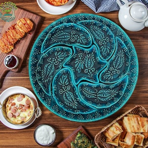 Handmade Ceramic Serving Platter Set: Green Turkish Breakfast Dinnerware