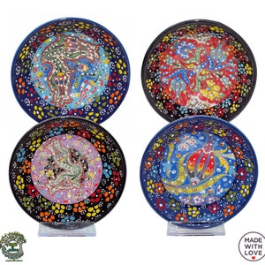 4x Large Ceramic Bowls Set Decorative Turkish Ceramic Breakfast Salad Tapas Snack Pasta Cookie Serving Bowl Set Gift | 5&quot; - 12 cm