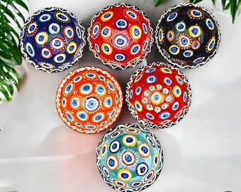 Handmade Ceramic Evil Eye Bowls 6 pcs Turkish Nazar Boncugu Pottery Set