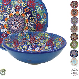 4x Turkish Ceramic Bowls Set 6 inch Cereal Fruit Salad Soup Tapas Snack Pasta Cookie Serving Bowl Set Home Decor Ceramic Gift