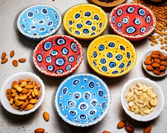 Ceramic Evil Eye Bowls Set of 6 | Turkish Hand-Painted Kitchen Decor