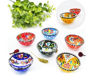Juego de 6 cuencos marroquíes de cerámica turcos hechos a mano, pequeños coloridos, mexicanos, españoles, salsa de cerámica, tapas, azulejo árabe para servir el desayuno